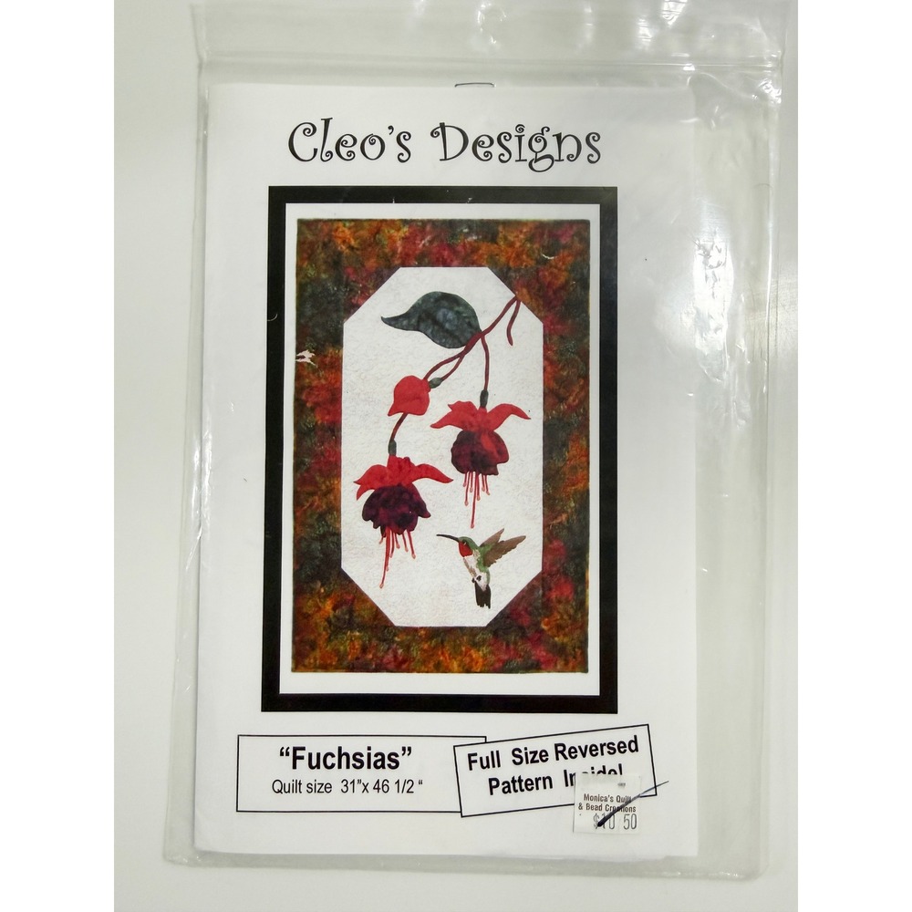 Cleo's Designs Fuchsias Quilt Pattern Unisex OS White Floral Hummingbird 514CM